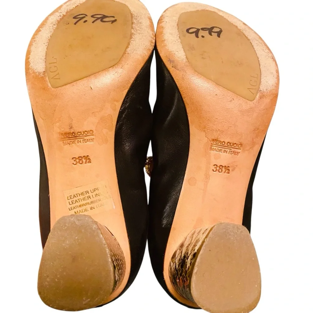 NEW AGL Attilio Giusti Leombruni Women's Black Snakeskin Cap Toe Pump Heels 38.5